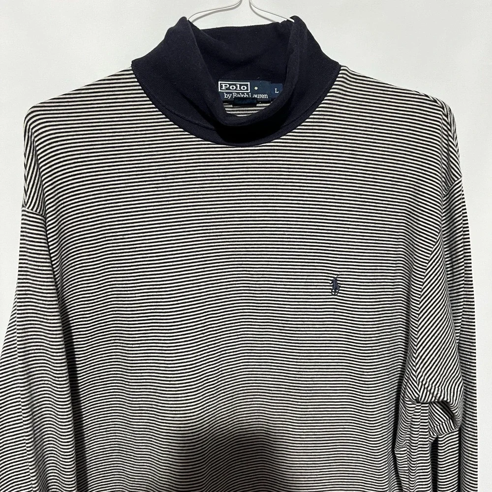 Vtg Polo Ralph Lauren Men's Long Sleeve Y2K Striped Turtleneck Large Preppy Pony